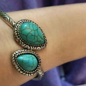 Antique Navajo double twisted raw turquoise Sterli